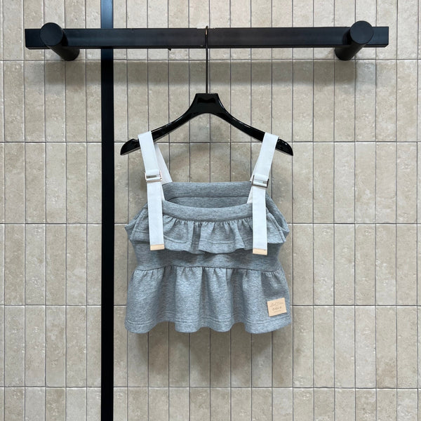 LV Strap Peplum Crop Top Gray Cotton Blend