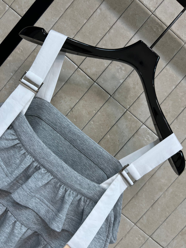 LV Strap Peplum Crop Top Gray Cotton Blend