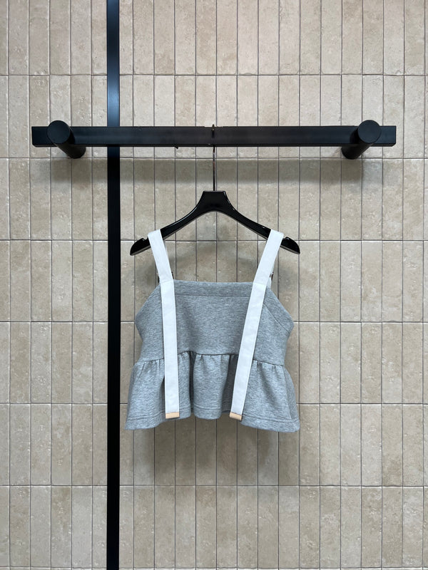 LV Strap Peplum Crop Top Gray Cotton Blend