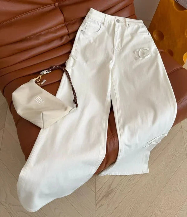 CC 2026 Double C Logo Jeans White Cotton