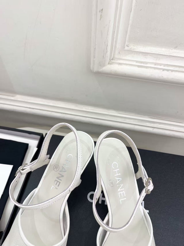 CC Slingback Heels Sandal In White Mesh