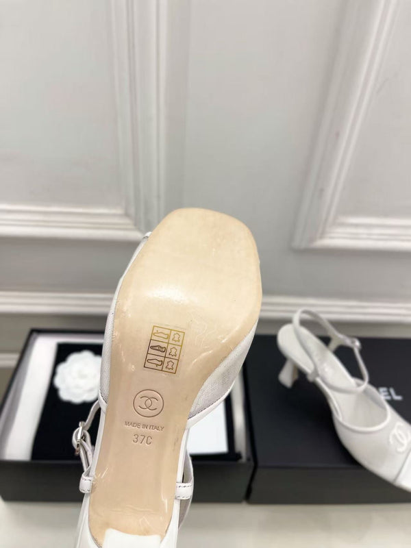 CC Slingback Heels Sandal In White Mesh