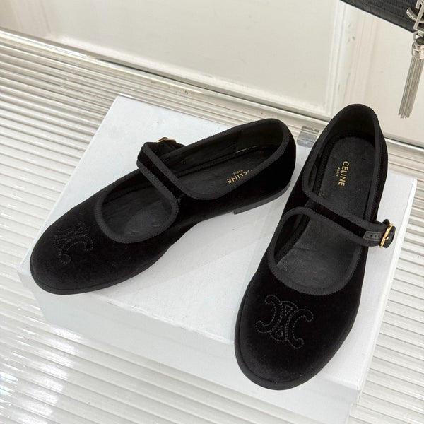 Celine 25 Eve Triomphe Ballet Flat Black Velvet 547727