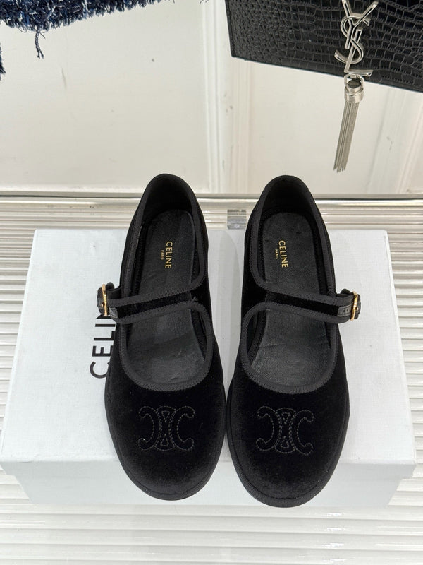 Celine 25 Eve Triomphe Ballet Flat Black Velvet 547727