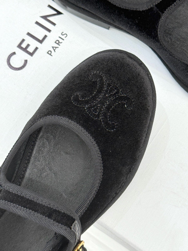 Celine 25 Eve Triomphe Ballet Flat Black Velvet 547727
