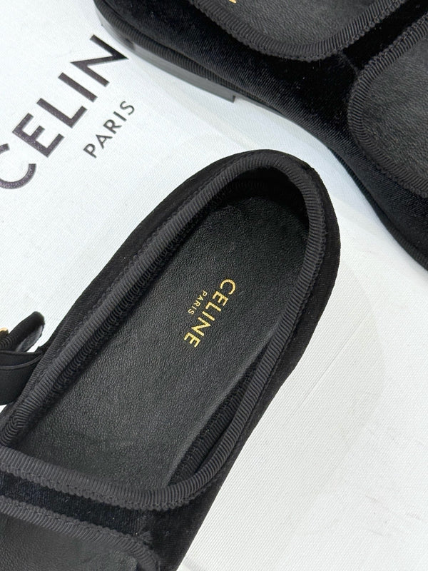 Celine 25 Eve Triomphe Ballet Flat Black Velvet 547727