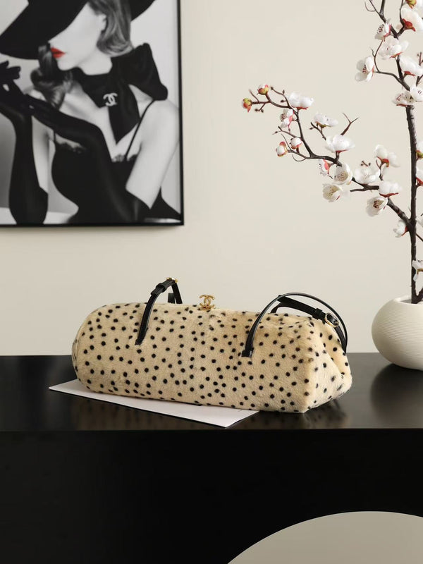 CC 26A Handbag 36CM Dalmatian Print Ivory Black Shearling Leather