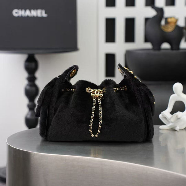 CC 2026 Hobo Bag 22cm Black Ponyhair