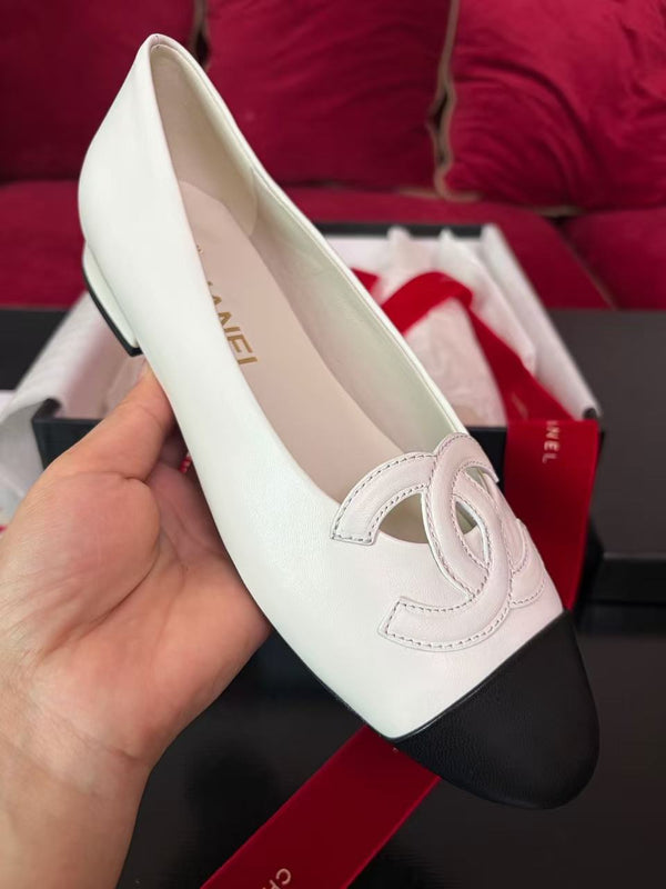 CC Moccasins Logo White Black Leather