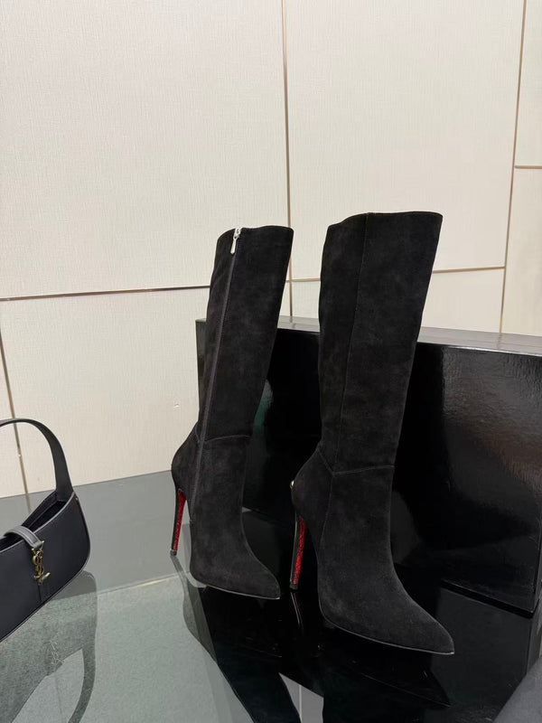CP Dagger Heel Knee-High Boots 12cm Black Suede
