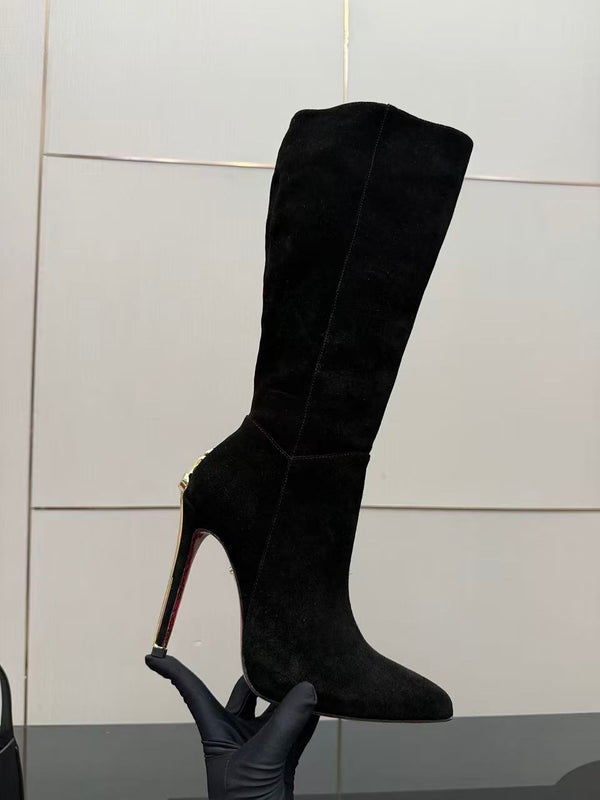 CP Dagger Heel Knee-High Boots 12cm Black Suede
