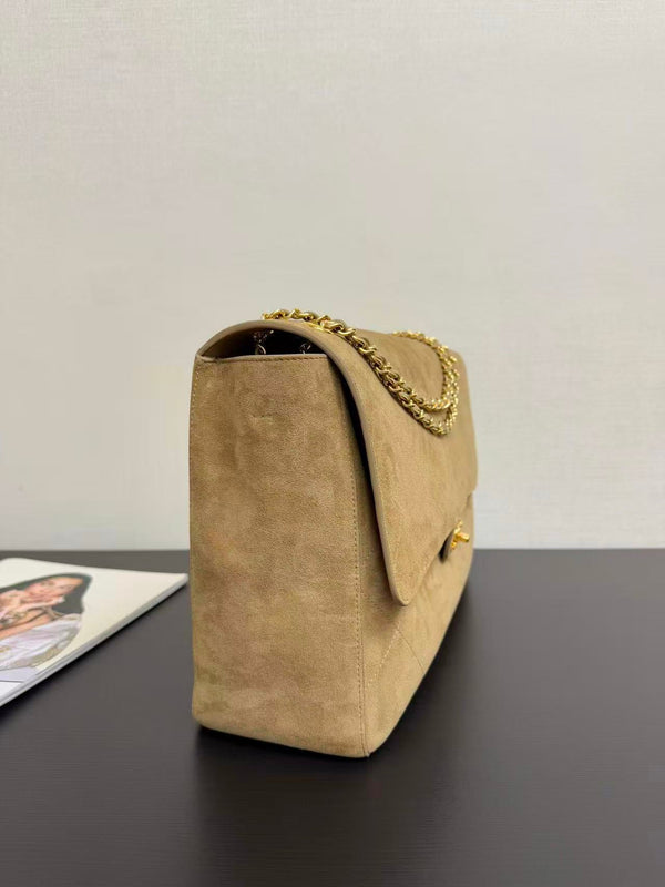 Chanel Maxi Flap Bag 38.5cm Beige Suede Leather