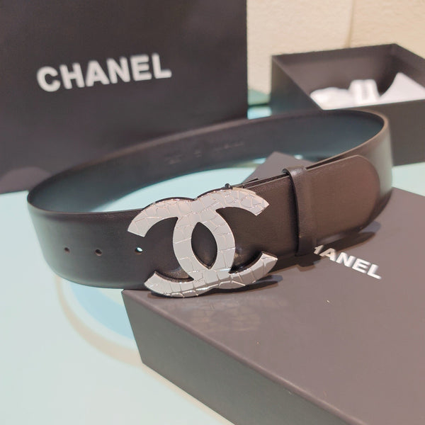 CC  Belt 5CM CC Logo Buckle Silver Crystal Leather