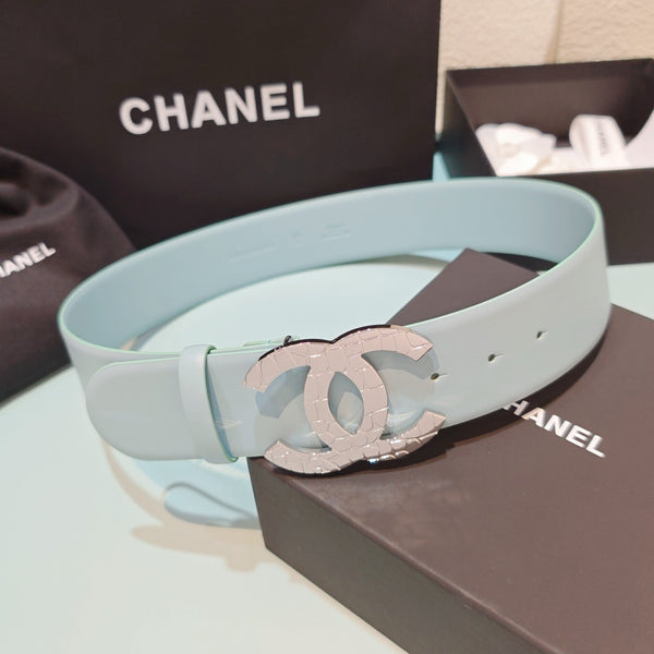 CC  Belt 5CM CC Logo Buckle Silver Crystal Leather