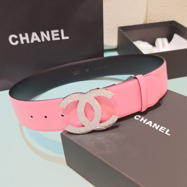 CC  Belt 5CM CC Logo Buckle Silver Crystal Leather