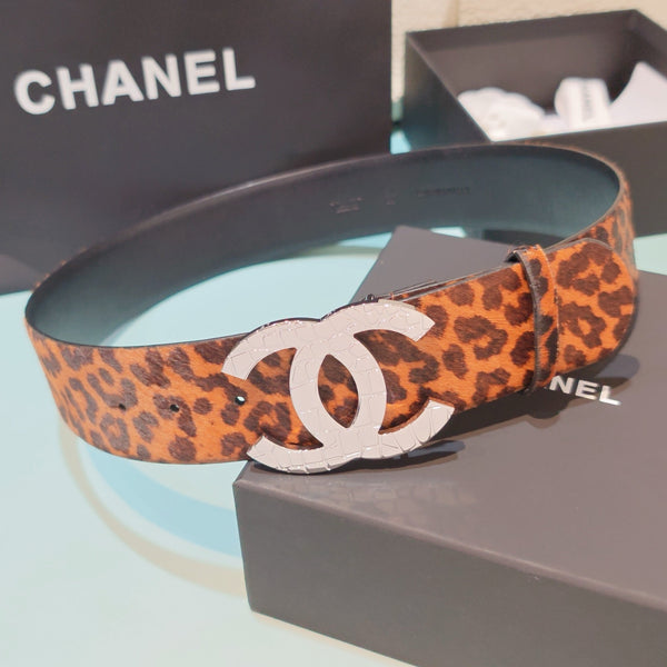 CC  Belt 5CM CC Logo Buckle Silver Crystal Leather