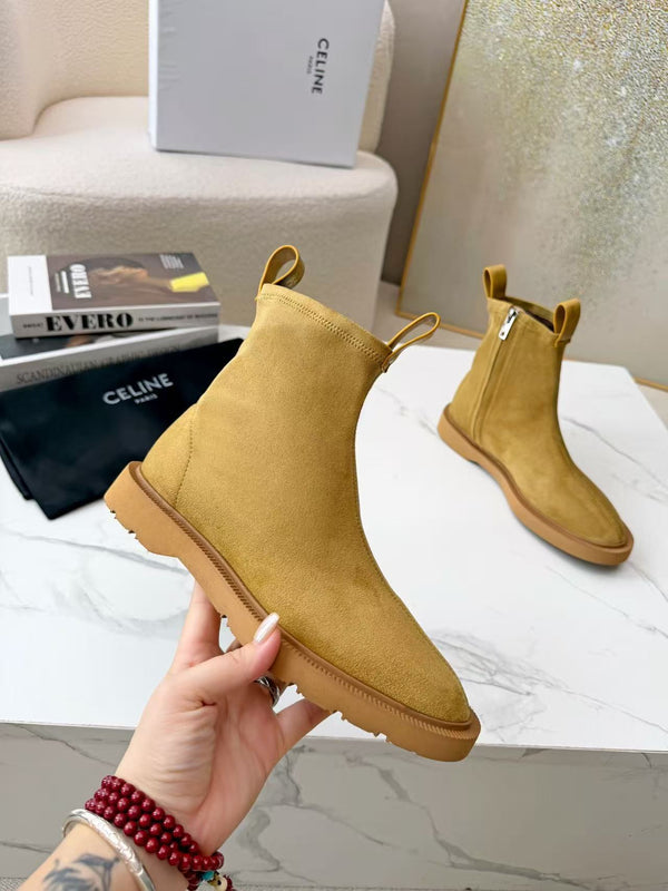 CE Flow Zipped Boots Beige Suede Lambskin