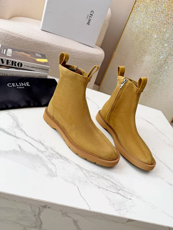 CE Flow Zipped Boots Beige Suede Lambskin