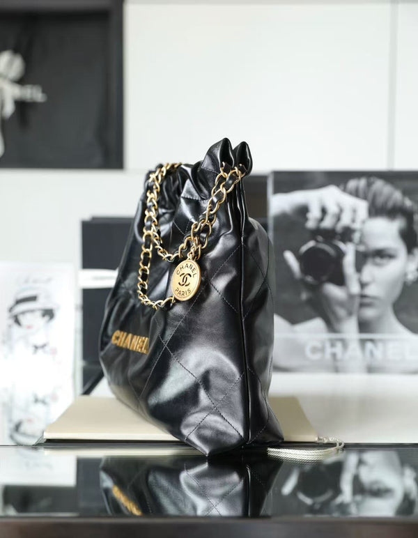 Cc Hobo Bag 22 Black 39cm Calfskin Gold Hardware