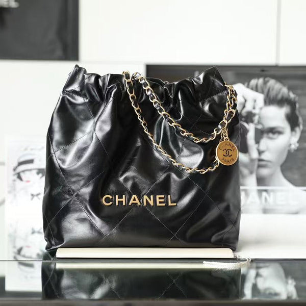 Cc Hobo Bag 22 Black 39cm Calfskin Gold Hardware