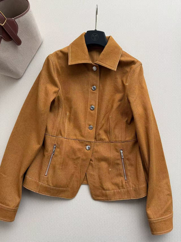 HM  Fitted Jacket Caramel Cotton