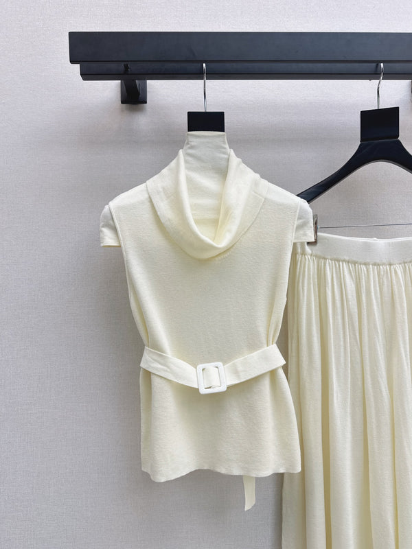 HM Belted Cowl-Neck Knit Set Ivory Wool
