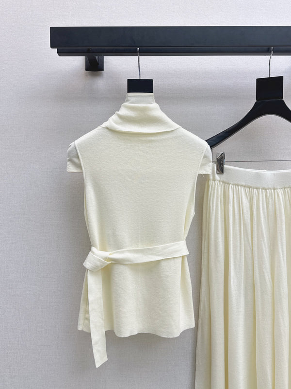 HM Belted Cowl-Neck Knit Set Ivory Wool