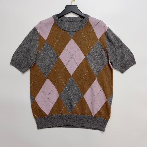 Prad 26 Short-Sleeve Argyle in Grey Cashmere