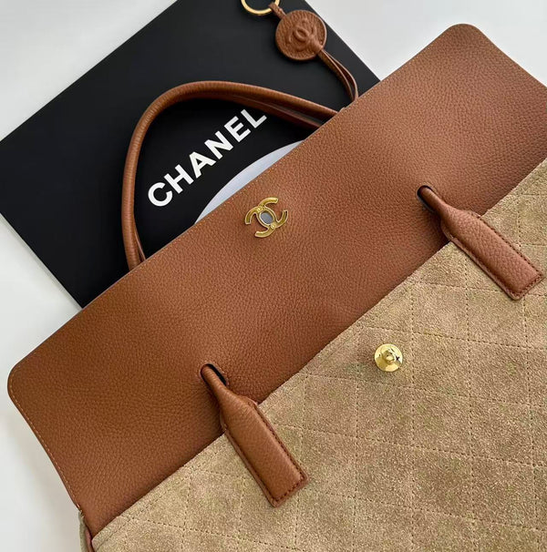 CC Métiers d’Art Shopping Bag 42cm Camel Brown Suede Grained Calfskin