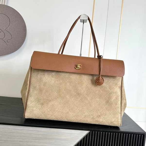 CC Métiers d’Art Shopping Bag 42cm Camel Brown Suede Grained Calfskin