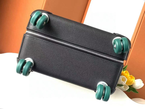 HM R.M.S Cabine Surfer Rolling Suitcase Black Multicolor Canvas Leather