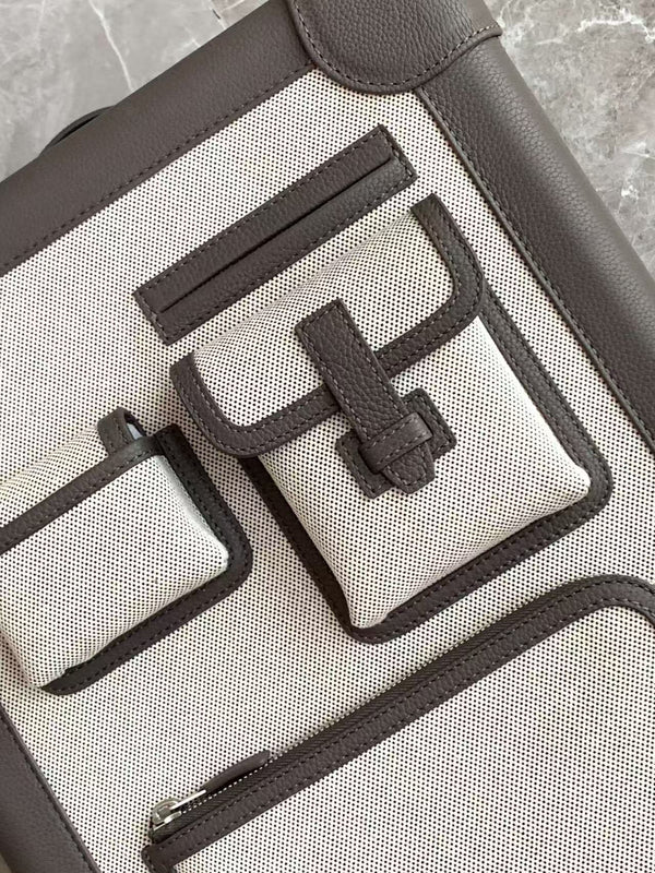 HM R.M.S Cargo Cabin Rolling Suitcase Grey Canvas Leather