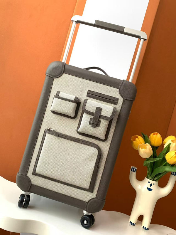 HM R.M.S Cargo Cabin Rolling Suitcase Grey Canvas Leather