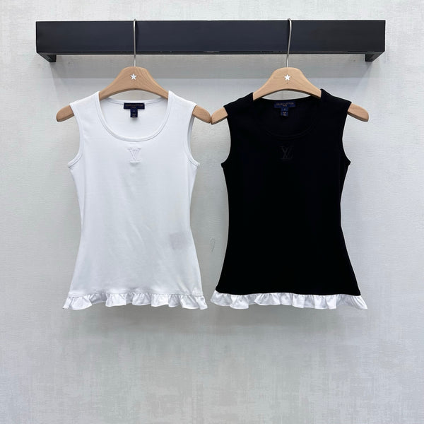 BLLV Ruffle Hem Tank Top in  White Cotton