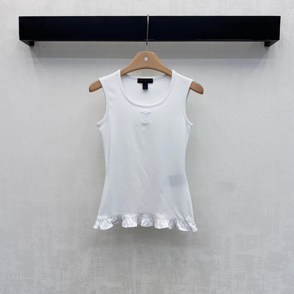 BLLV Ruffle Hem Tank Top in  White Cotton