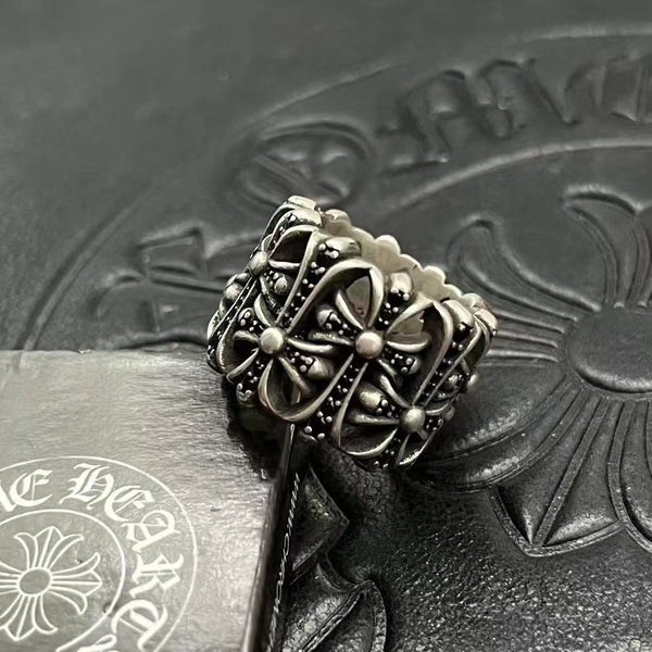 Chrome Paved Cemetery Cross Silver Ring