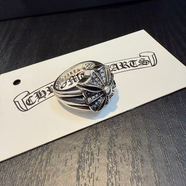 Chrome Diamond Cross Silver Ring