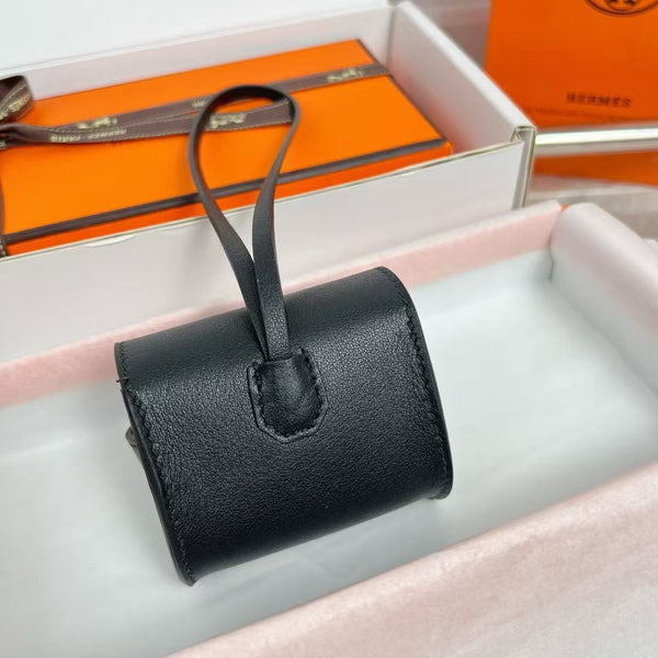 HM Kelly Festival Bag Charm in Noir Swift Calfskin SHW