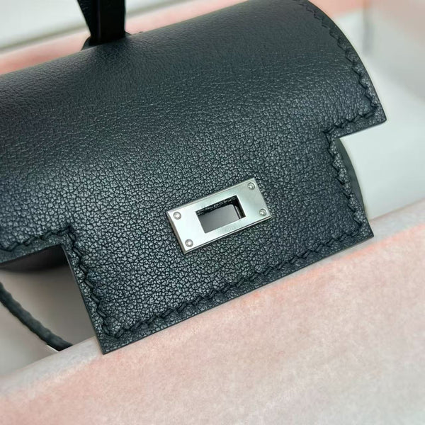 HM Kelly Festival Bag Charm in Noir Swift Calfskin SHW