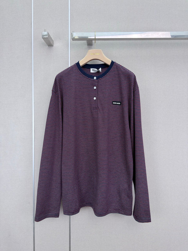 Miumiu Jersey Striped Shirt in Burgundy Cotton