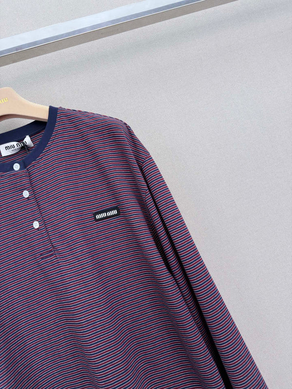 Miumiu Jersey Striped Shirt in Burgundy Cotton
