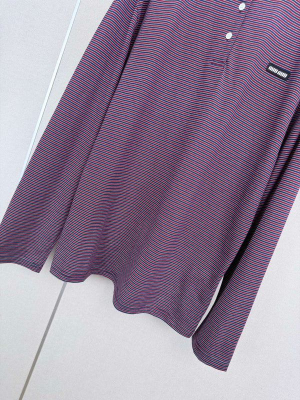 Miumiu Jersey Striped Shirt in Burgundy Cotton