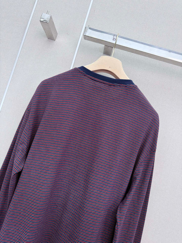 Miumiu Jersey Striped Shirt in Burgundy Cotton