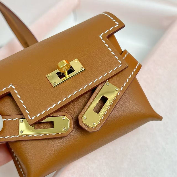 HM Kelly Festival Bag Charm in Tan Swift Calfskin GHW