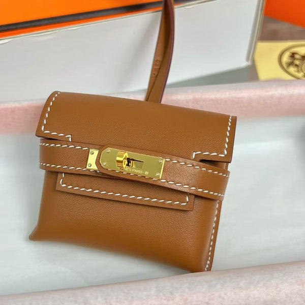 HM Kelly Festival Bag Charm in Tan Swift Calfskin GHW