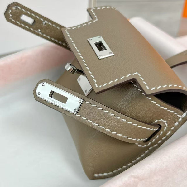 HM Kelly Festival Bag Charm in Toupe Swift Calfskin SHW