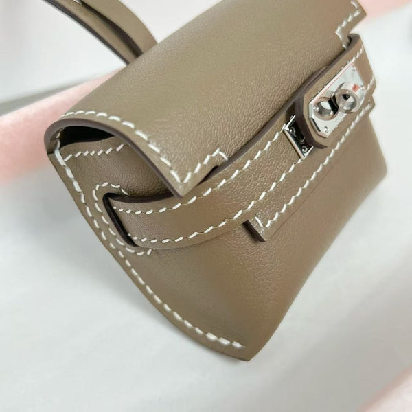 HM Kelly Festival Bag Charm in Toupe Swift Calfskin SHW