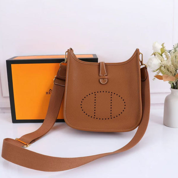 Hermes Mini Evelyne 23cm Brown Togo Leather Gold Hardware