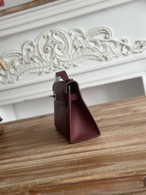 HM Kelly Pochette Rouge H 22CM Burgundy Swift Leather