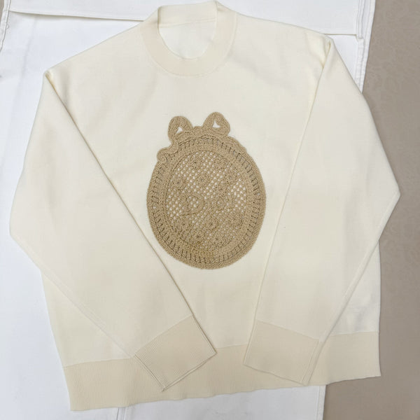 CD Dioriviera Médaillon Sweater Cream Virgin Wool-Blend Knit